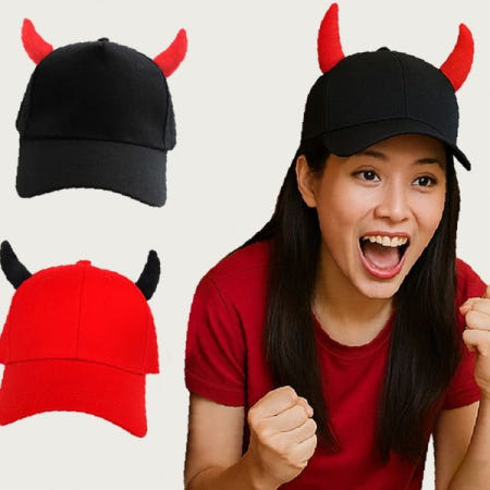응원용 뿔달린 캡 모자 축구 국가대표 서포터즈 붉은색 악마 콘셉트 머리 장식