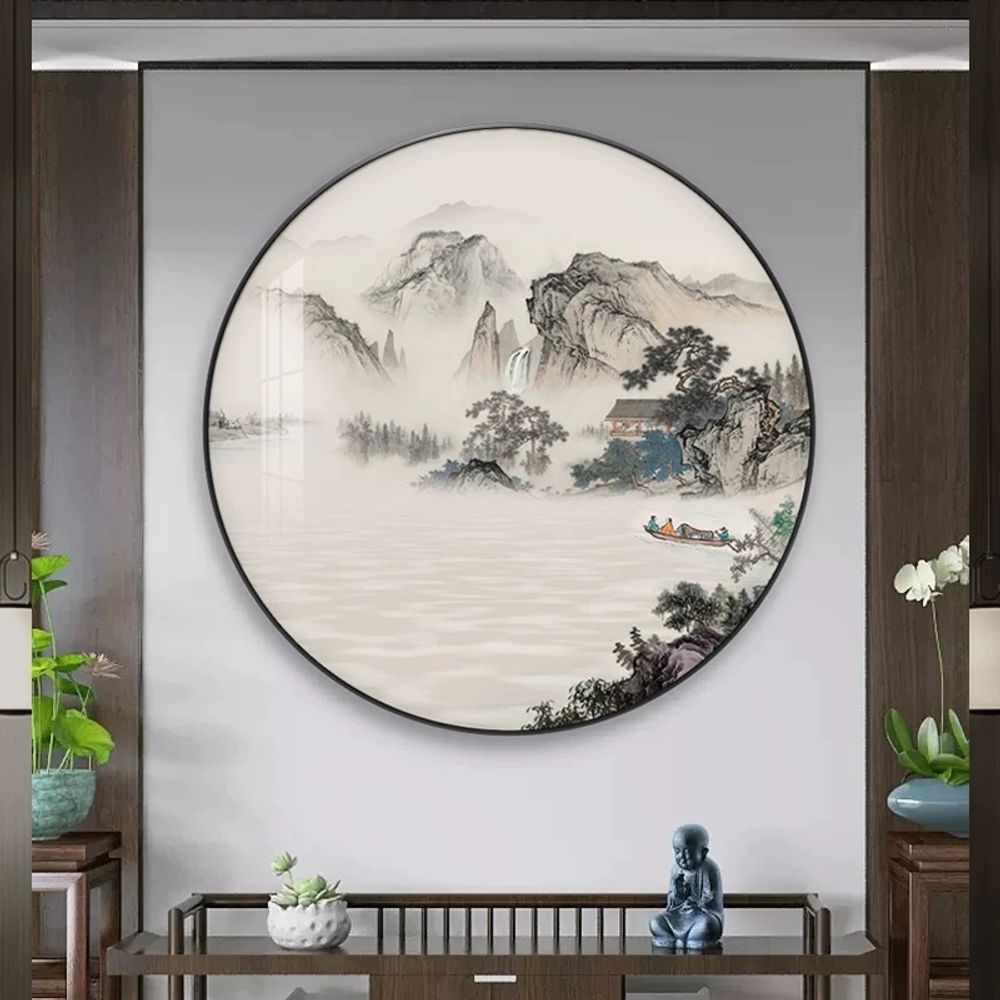 원형산수화 풍경 원형 거실 액자 원형액자 그림 산수화 - 상세 이미지 2