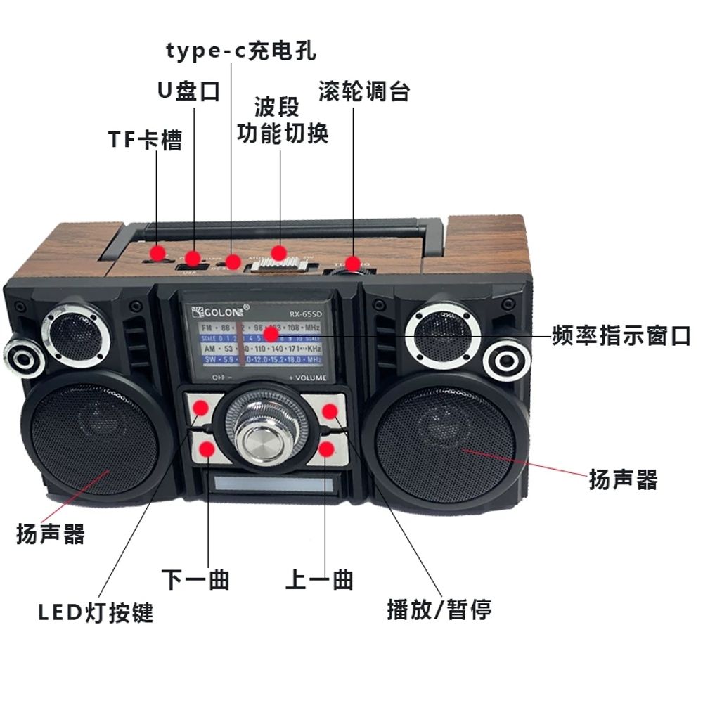 아날로그 레트로 라디오 빈티지 스피커 FM 휴대용 투스 충전식 - 상세 이미지 4