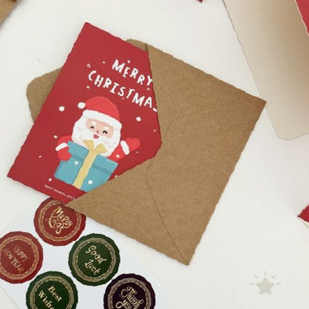 연말 감사 카드 세트 크라프트 종이 봉투 포함 씰 스티커 동봉 선물 태그 메시지