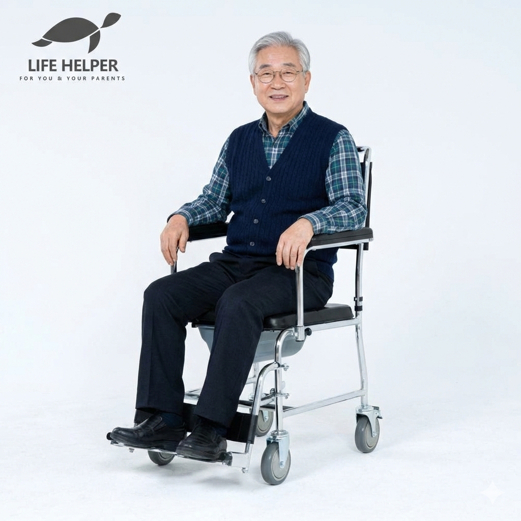 라이프헬퍼 바퀴 이동식 화장실 팔걸이스윙 간이 변기 좌변기 변기통 요강 휠체어 LH-T2 - 상세 이미지 2