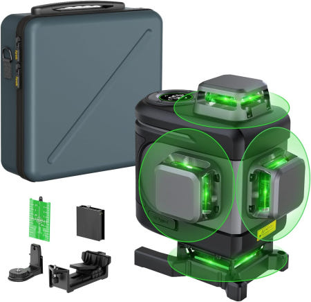 [해외]판틱 D16 APEX 프로페셔널 레벨 4 x 360° 건설용 LED 스크린이 있는 16개 라인의 셀프 크로스 라인 5200mAh 배터리 충전식 마그네틱 지지대 및 숄더백