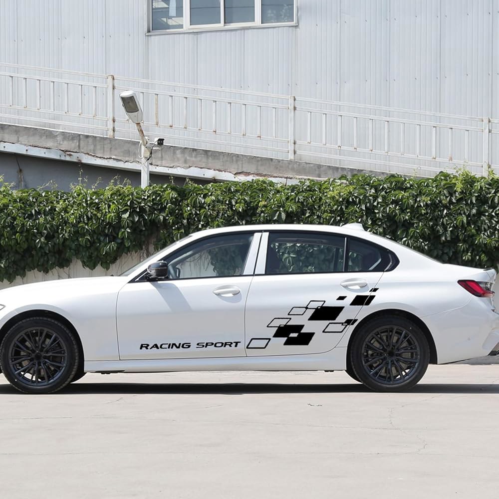 자동차 데칼 사이드 스커트 레이싱 (블랙) 모든 SUV, 아치 2개 모양 해치백, 바디 휠 DIY 그리드 다이아몬드 스포츠 Black - 상세 이미지 2
