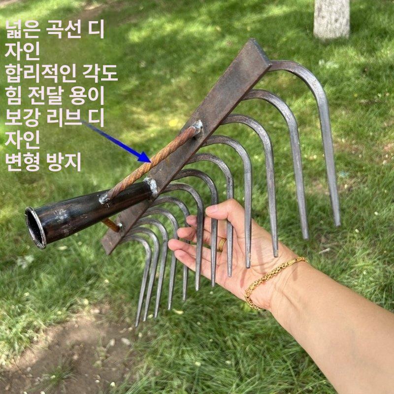 원예 쇠갈퀴 배토기 기능 곡선형 갈퀴 잡초제거기 분리형 대형 12개 + 1.4m 아까시나무 손잡이 - 상세 이미지 4