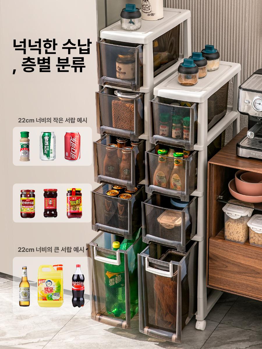 틈새 서랍장 세탁실 다용도실 주방 바퀴달린 깊은 수납 폭 - 상세 이미지 3