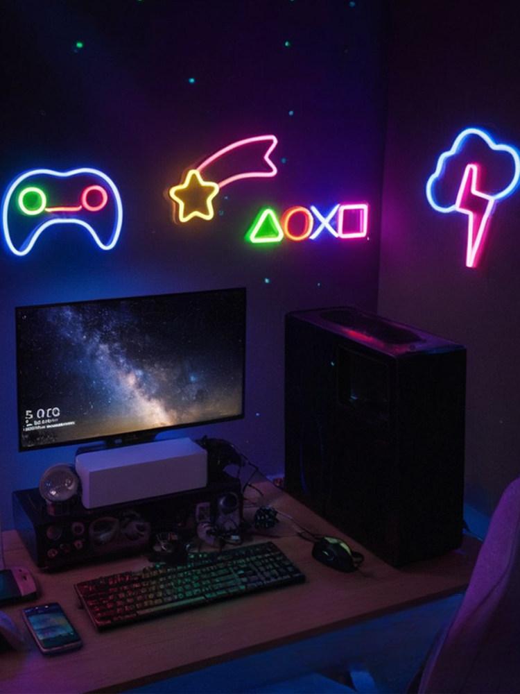 네온사인 무드등 LED 신혼부부 선물 홈카페 감성 벽걸이 블루 컨트롤러 배터리 USB 겸용 - 상품 이미지