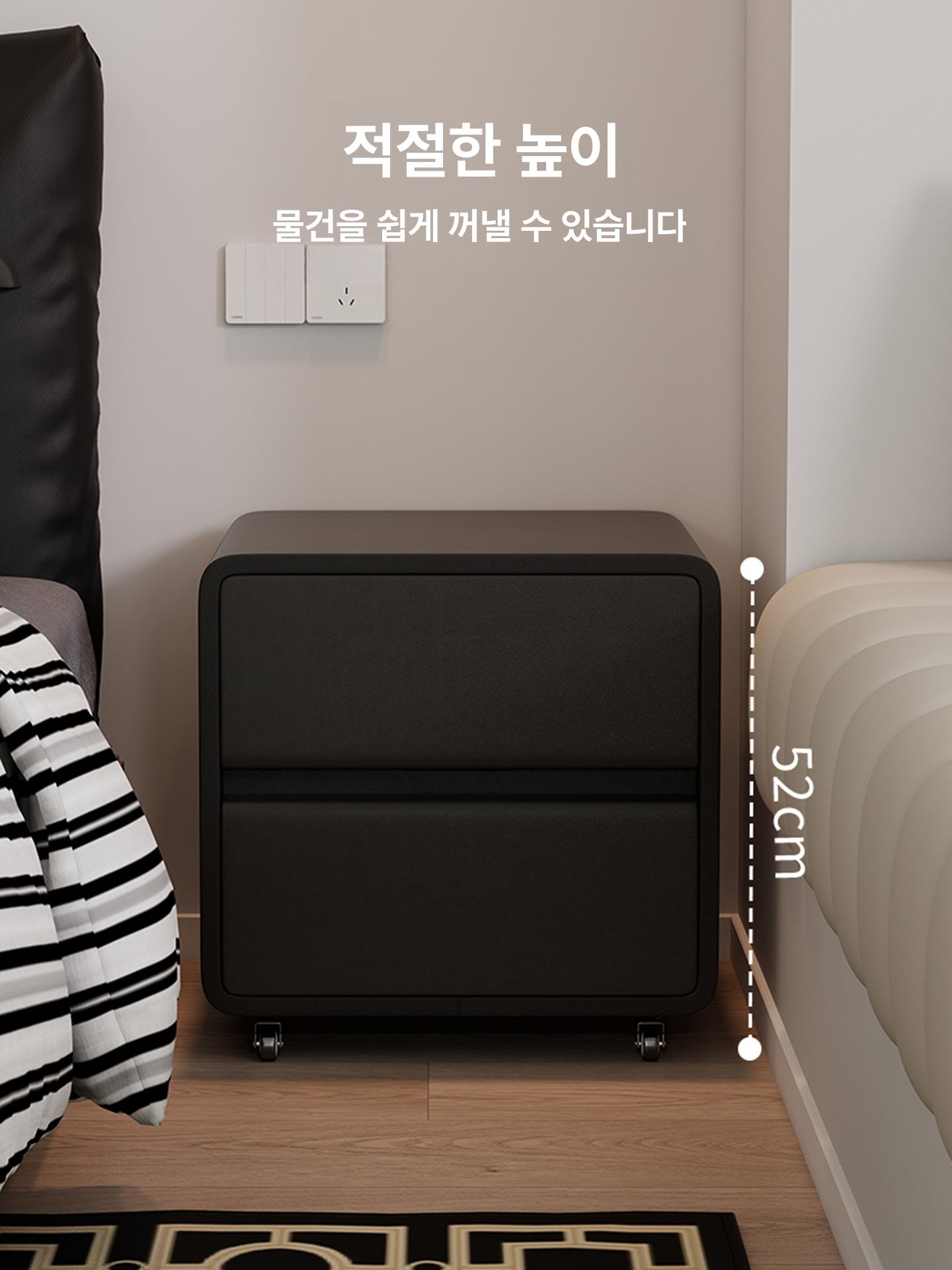 수납장 서랍형 원룸 무선충전 비밀 금고 앤틱 침실 거실 블랙 이동식 원목 바퀴 포함 A 20x40x52cm - 상세 이미지 4