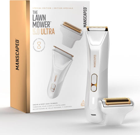 MANSCAPED [해외]맨스케이프® 잔디 깎는 기계® 5.0 울트라 남성 및 여성용 사타구니 & 바디 헤어 트리머 - 듀얼 헤드 스킨세이프® 호일 블레이드 방수 습식/건식 그루머 여행용 White