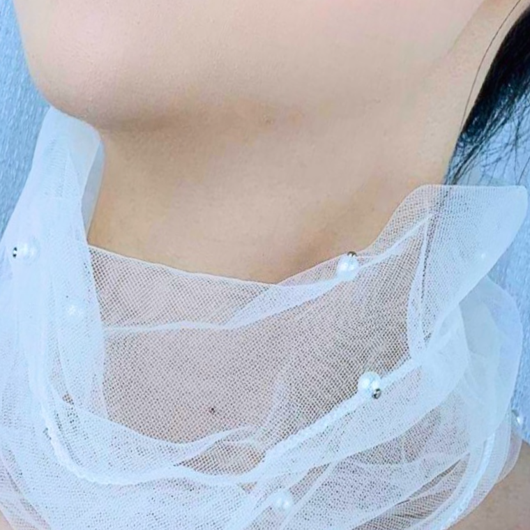 오간자 망사 스카프 쉬폰 시스루 목주름 커버 레이스 목가리개 노방 진주 - 상품 이미지