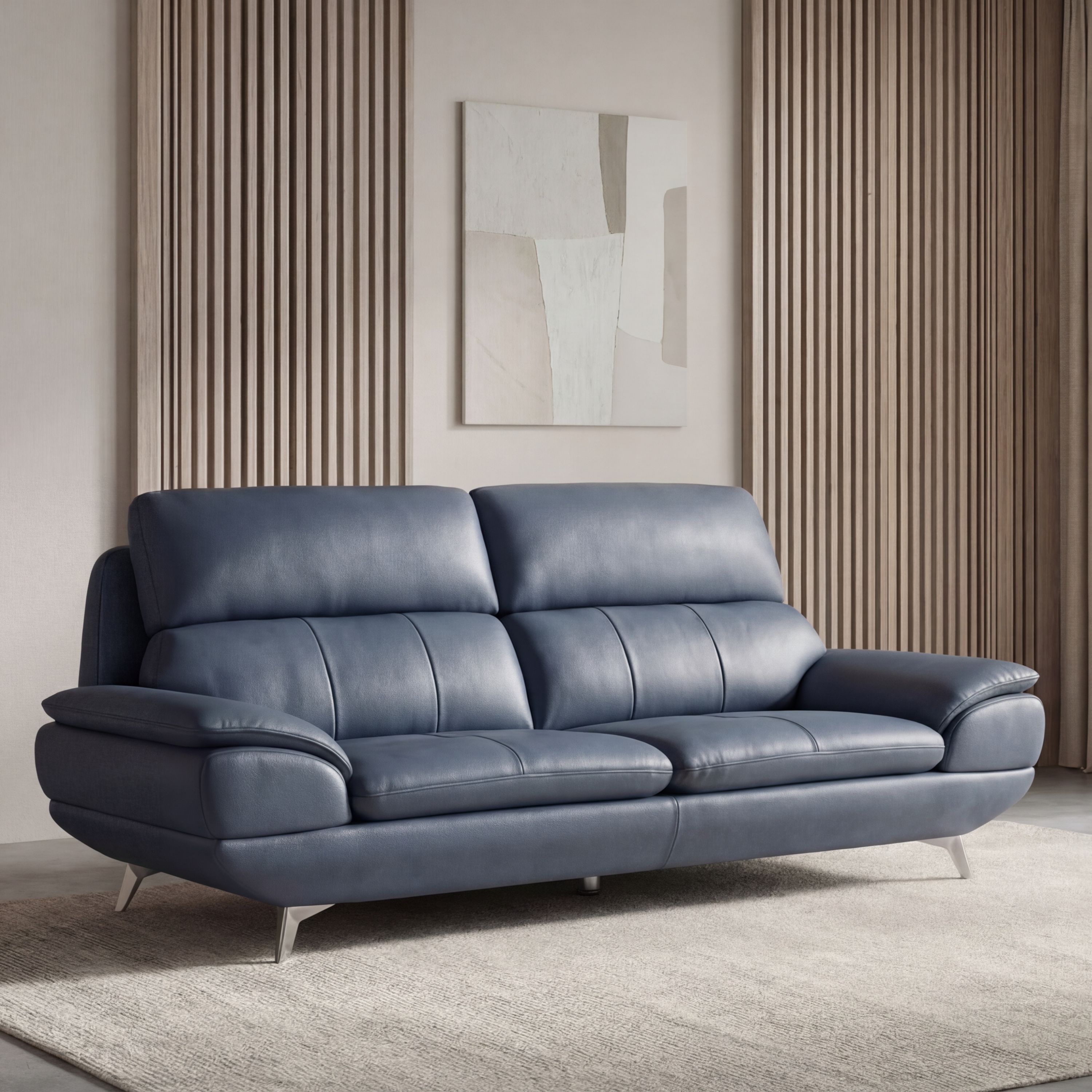 베른 물소가죽쇼파 넓은쇼파 천연가죽 다크블루, 3인용