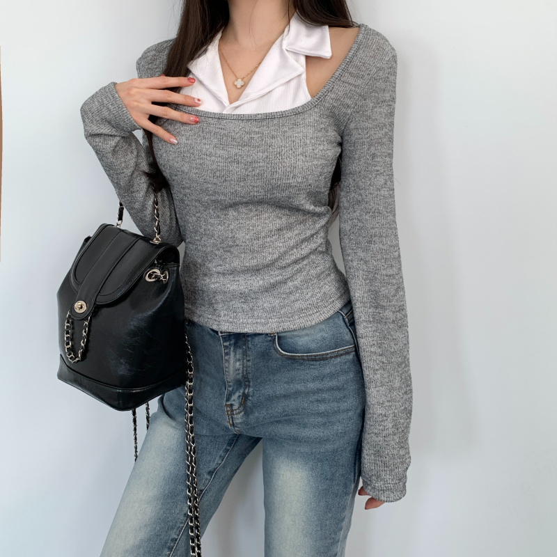 홀터넥 레이어드티셔츠 슬림핏 긴팔티셔츠 - 상세 이미지 5