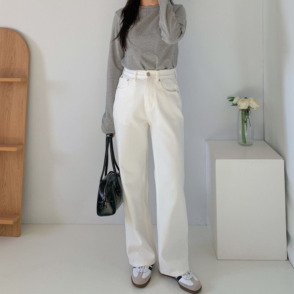 키작녀청바지 화이트진 세미와이드데님 - 상세 이미지 3