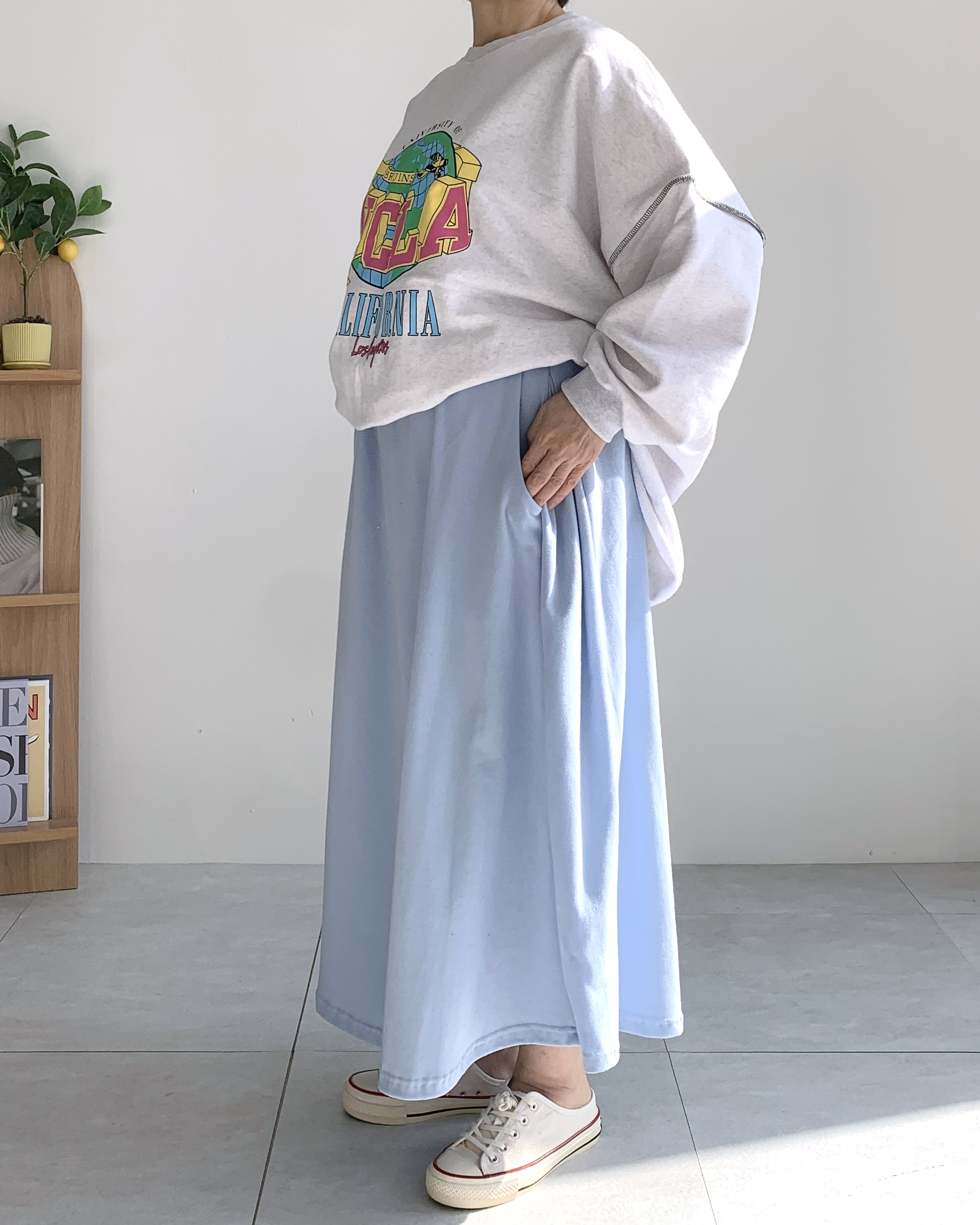 옆주름 핑크스커트 빅사이즈 밴딩스커트 이미지 8