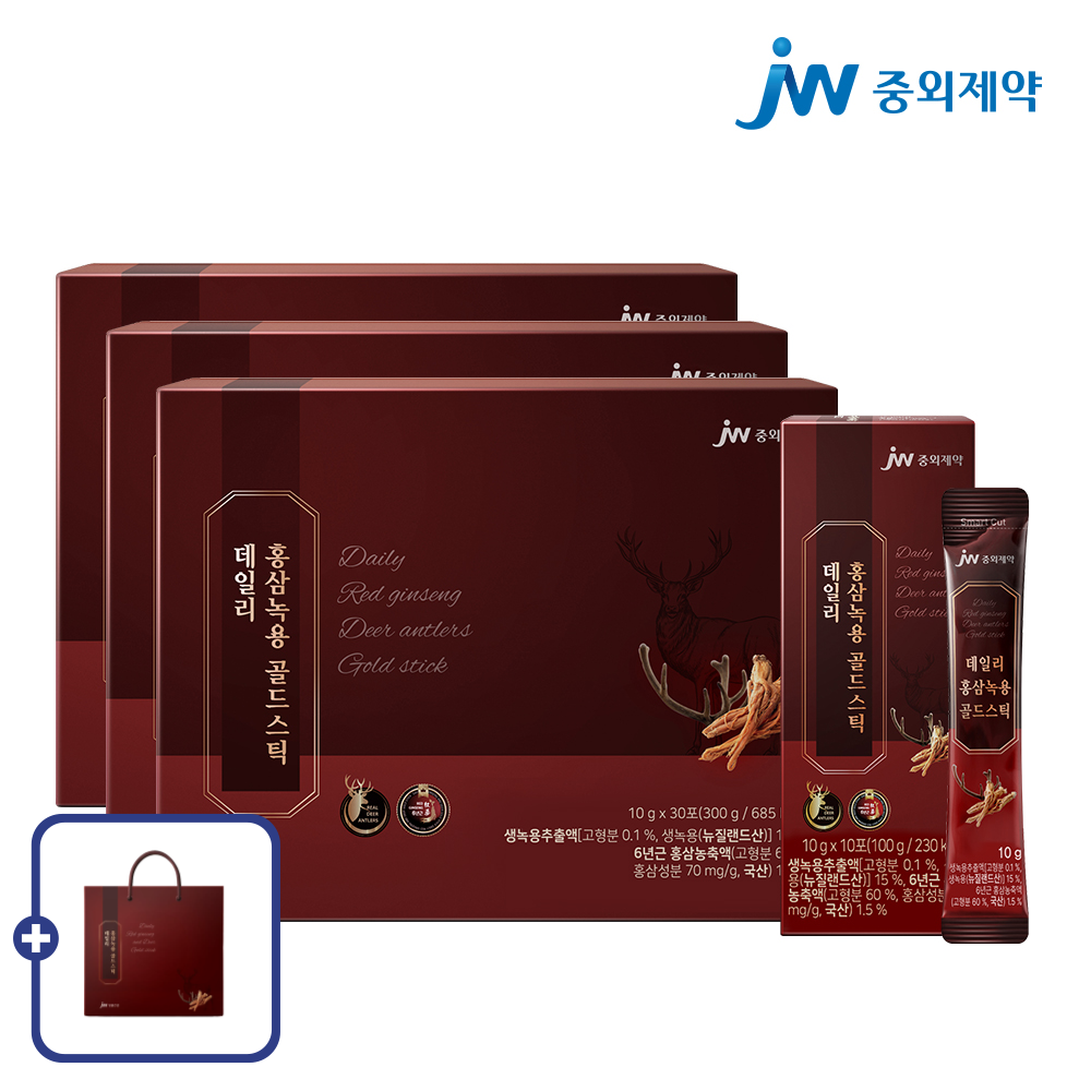 JW중외제약 데일리 홍삼녹용 골드스틱 10g 30포, 3개 - 상품 이미지