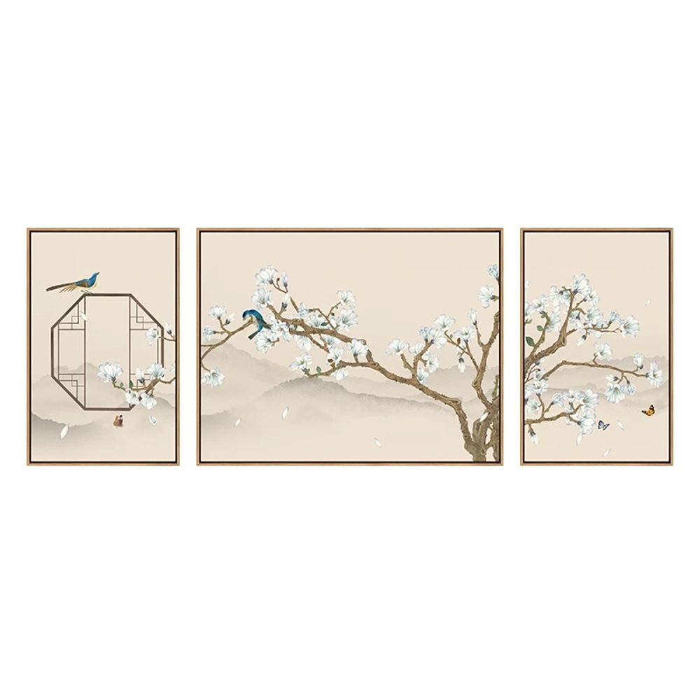 동양화 액자 거실 터 일식집 엔틱 벽장식 한옥 그림 인테리어 A. 조합, A. 좌우 3550중앙 7050, A. 목재 색상 환경 PS 프레임, A. 조합 - 상품 이미지