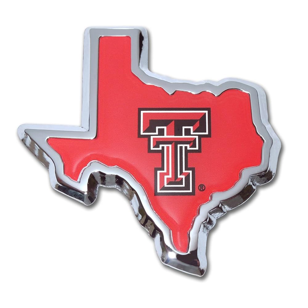Texas Tech University 레드 레이더스 대학 자동차 엠블럼 프리미엄 크롬 모양 NCAA 메탈 도금 스테이트 트럭 컬러 오토바이 - 상품 이미지