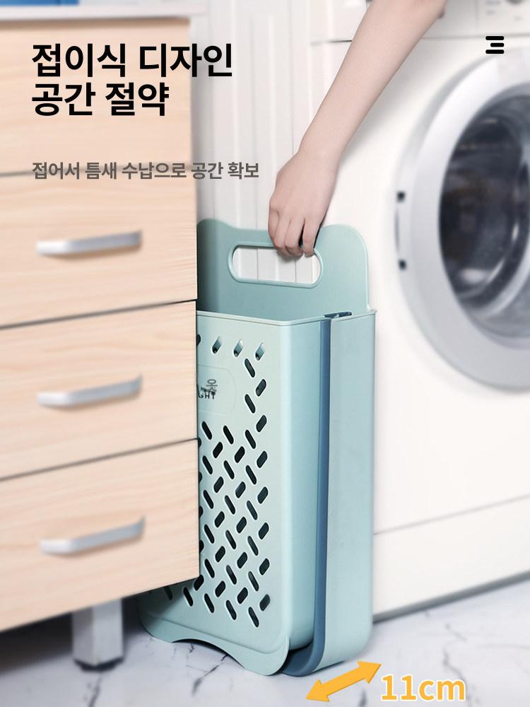 접이식 햄퍼 스타일 대형 빨래통 패브릭 런드리백 벽걸이 스몰 그레이화이트 - 상세 이미지 3