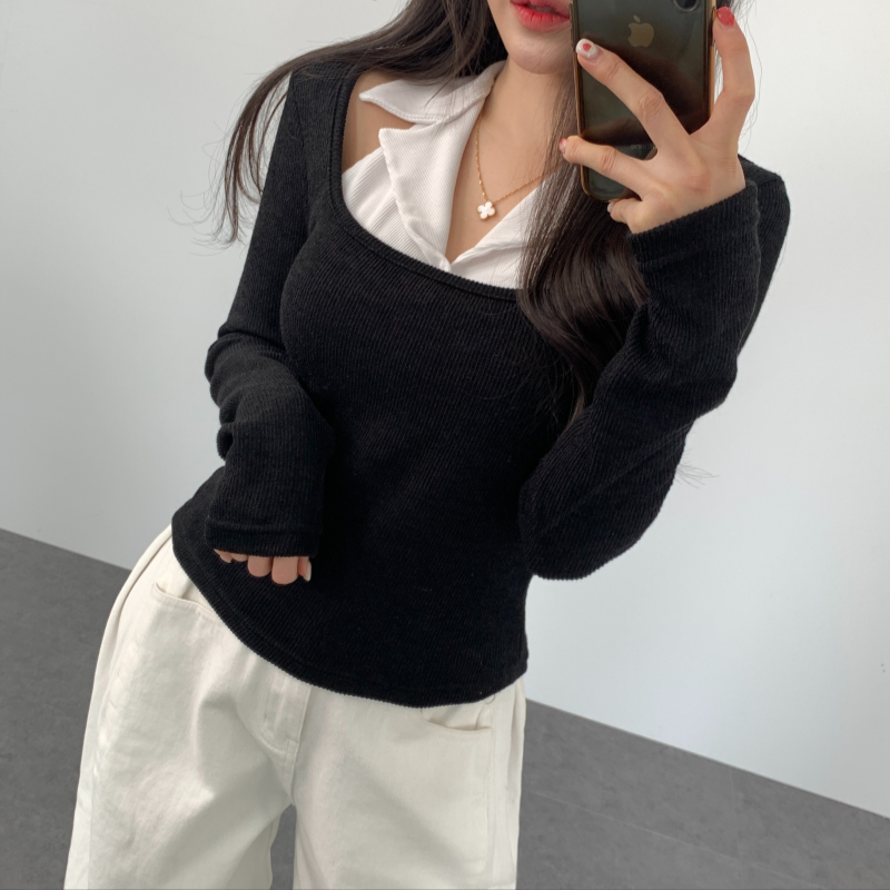 홀터넥 레이어드티셔츠 슬림핏 긴팔티셔츠 이미지 7