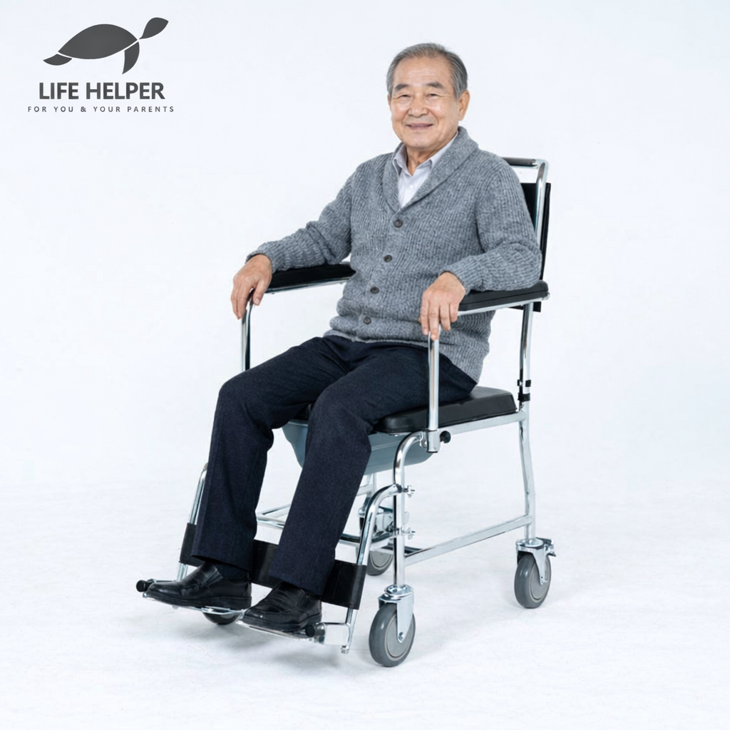 라이프헬퍼 바퀴 이동식 화장실 팔걸이스윙 간이 변기 좌변기 변기통 요강 휠체어 LH-T2 - 메인 이미지