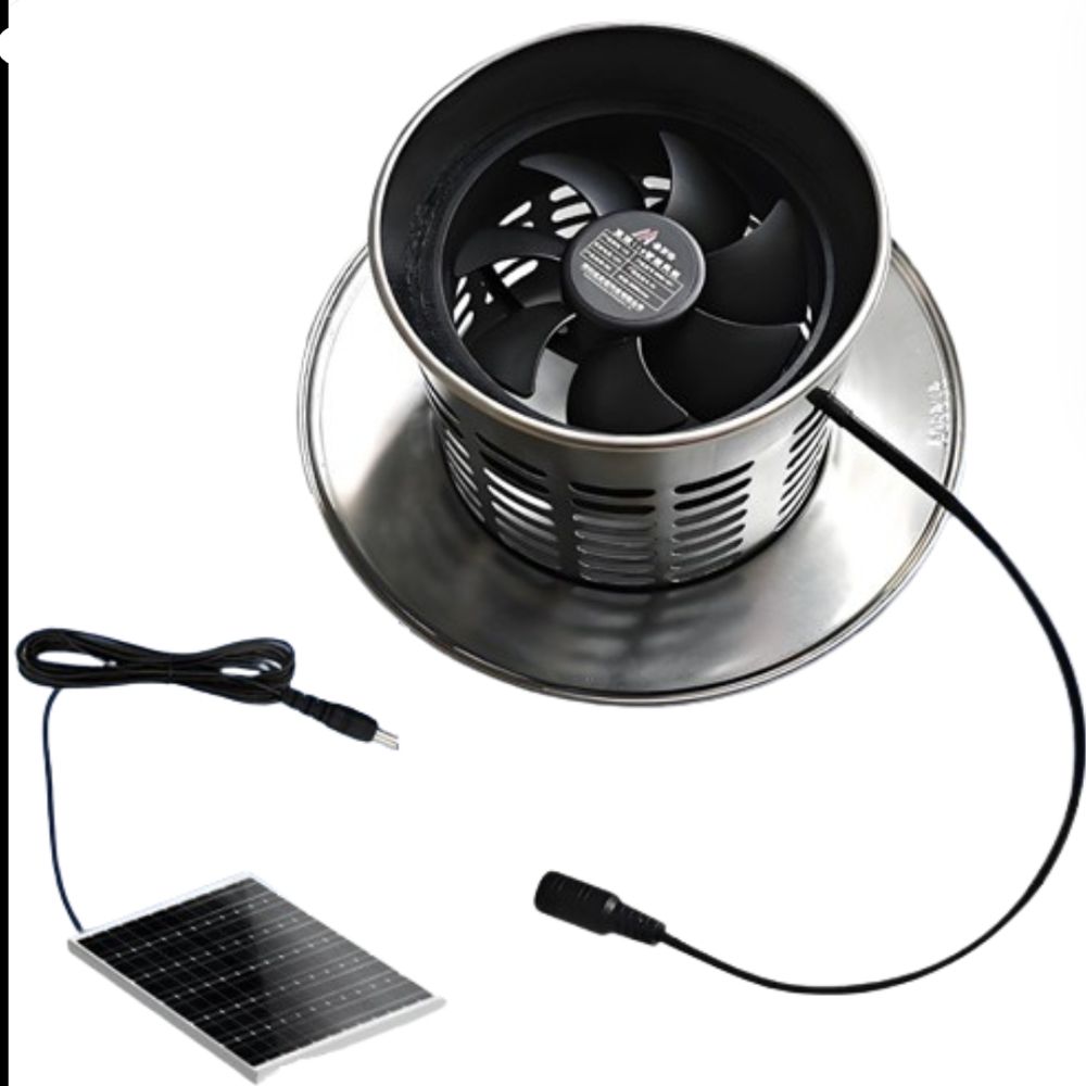 옥상 파이프 태양광 환풍기 2V D. 110mm 루프탑팬 메탈케이스 20W 전원보드 6A 리튬배터리 레드, A. 200x170x110mm - 상품 이미지