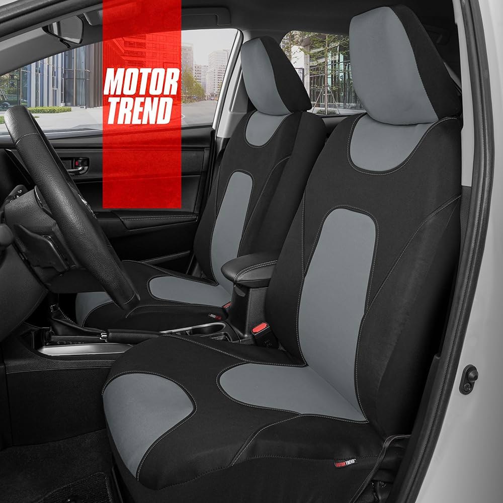 Motor Trend AquaShield 자동차 시트 핏 - 그레이 네오프렌 방수 사이드리스 앞좌석용, 트럭 밴 3중 커버, 현대적인 SUV에 디자인의 소재, 범용 - 상세 이미지 2