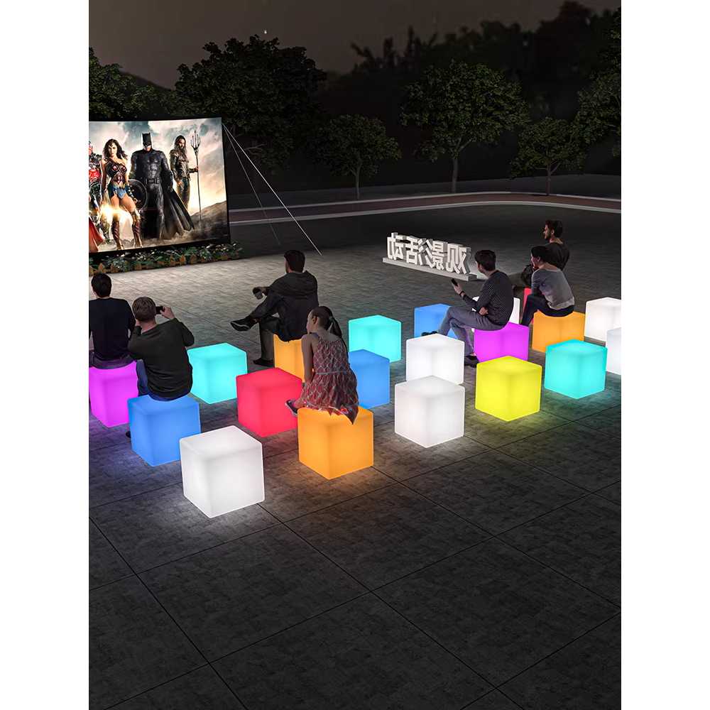 LED 큐브 의자 정원 스툴 인테리어 컬러 호텔 테이블 전선 연결 30cm 이미지 6