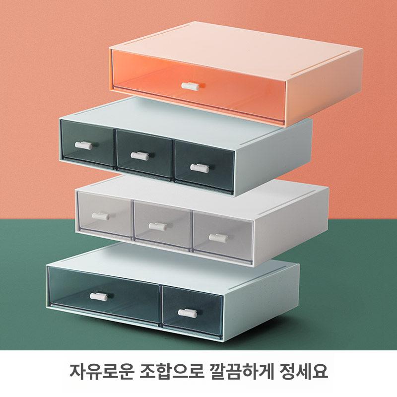 데스크 정리함 미니 서랍형 사무실 수납함 책상 소품 빙하블루 1단 1칸 - 상세 이미지 3
