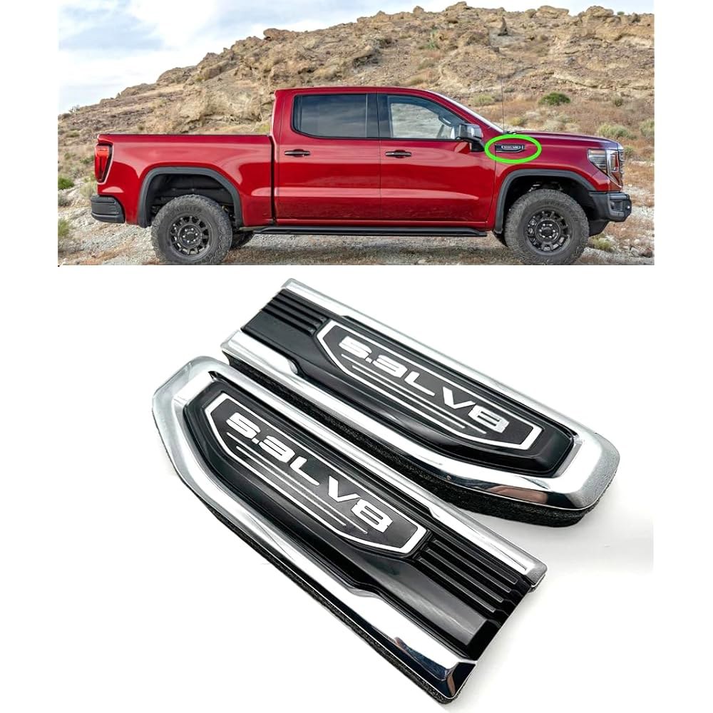 5.3L V8 벤트 데칼 엠블럼 키트 (크롬) GM 3D 86532094와 85160715 시에라 배지 운전자 GMC 호환 조수석 2019-2024 Black Red - 상품 이미지