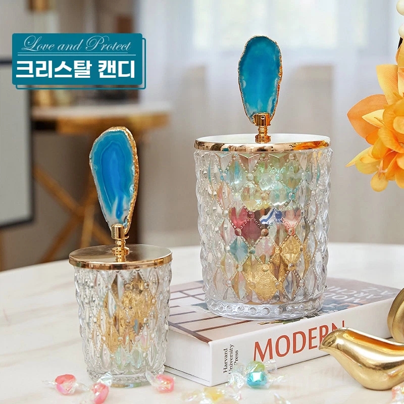 푸른 마노 유리 엑세서리함 보 A. 블루 아게이트 보관용 항아리 키 큰 것 + 키 작은 것 - 상세 이미지 2
