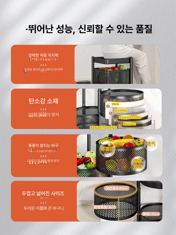 이동식 수납함 회전 거실 정리 트롤리 선반 5단 리빙 주방 보관함 - 상세 이미지 5