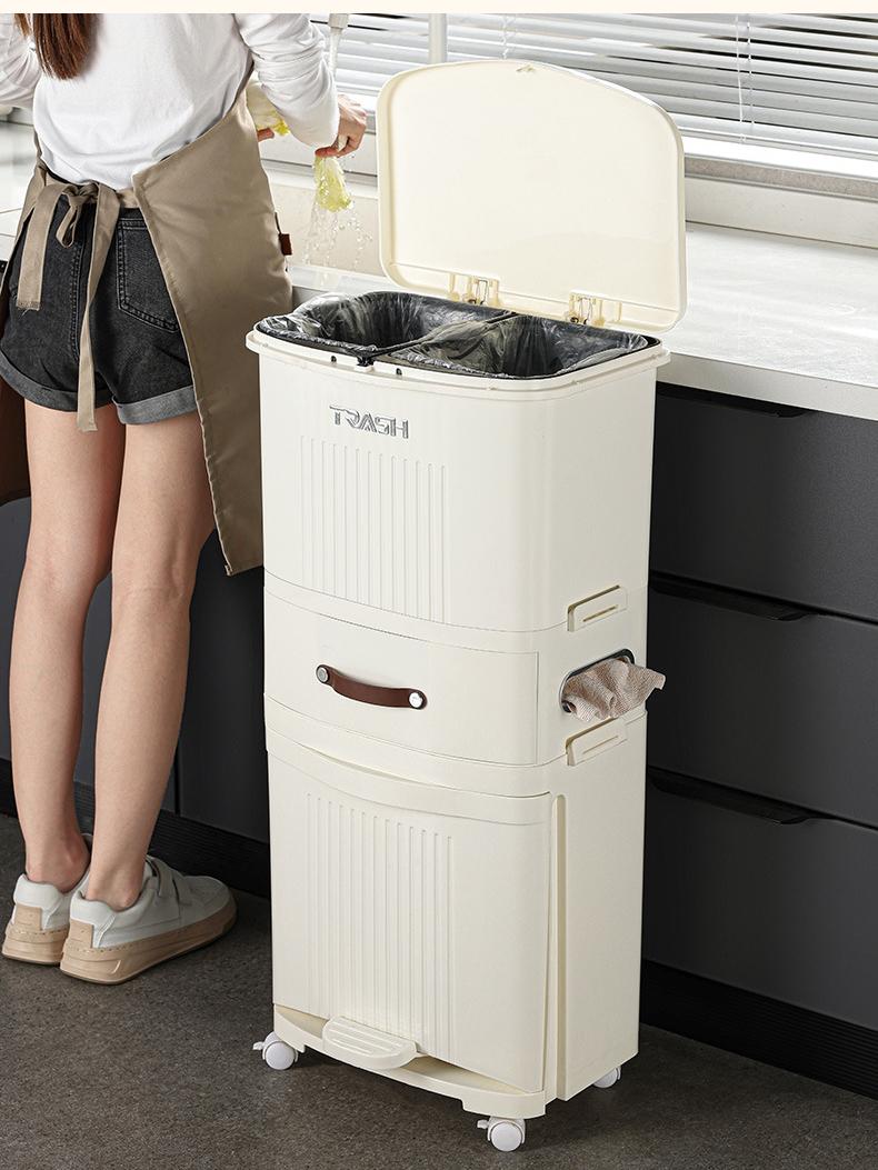 틈새 수납장 이동식 원룸 슬림 쓰레기통 다용도실 사무실 크림 30L 좁은 2단 분리대포함 - 상세 이미지 2