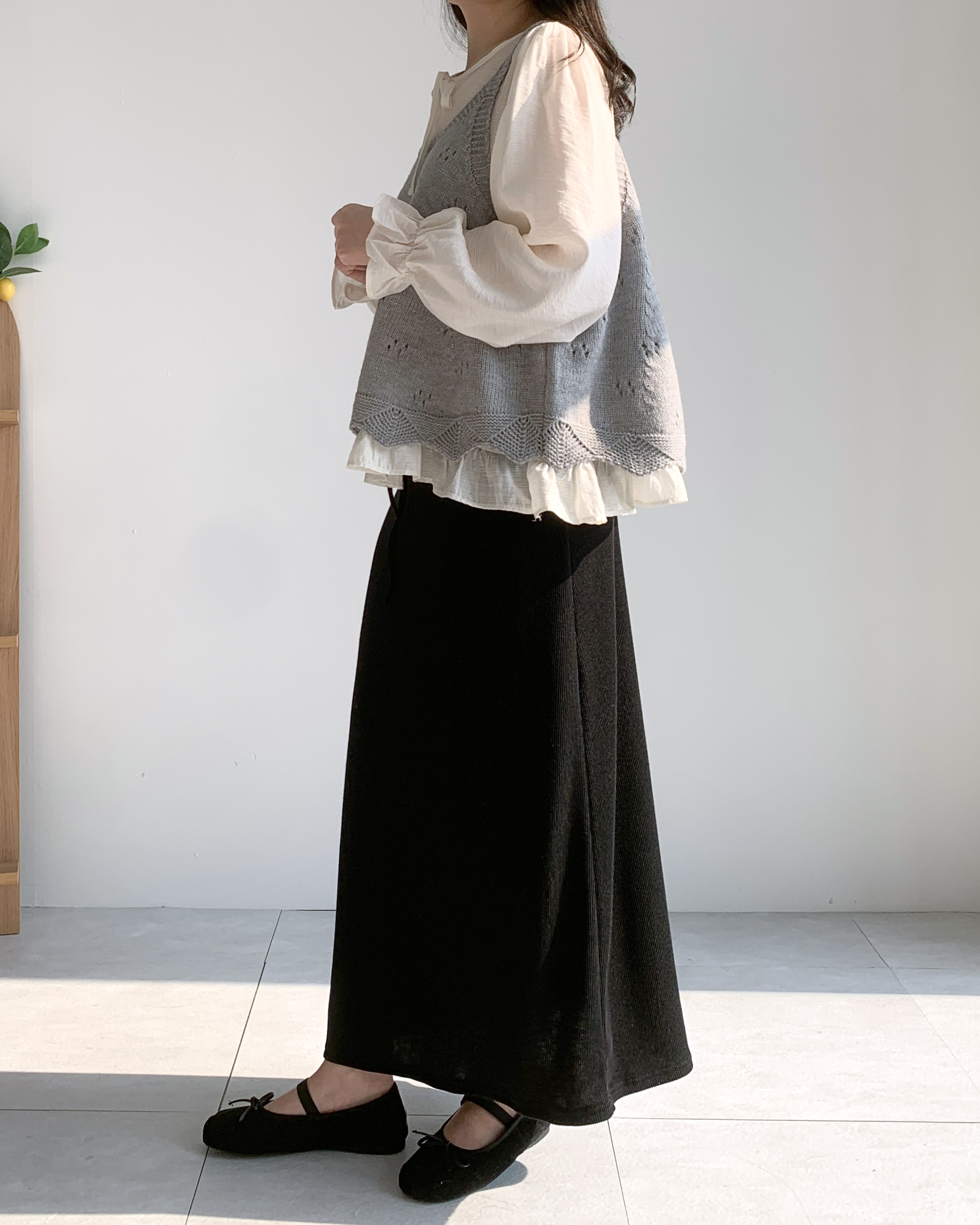 골지 밴딩 A라인 롱스커트 빅사이즈스커트 이미지 8