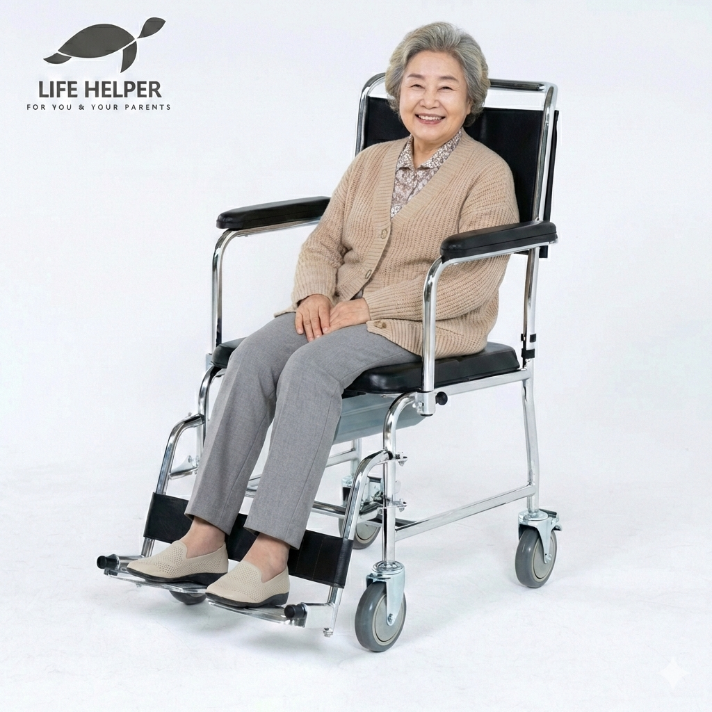 라이프헬퍼 바퀴 이동식 화장실 팔걸이스윙 간이 변기 좌변기 변기통 요강 휠체어 LH-T2 - 상세 이미지 3