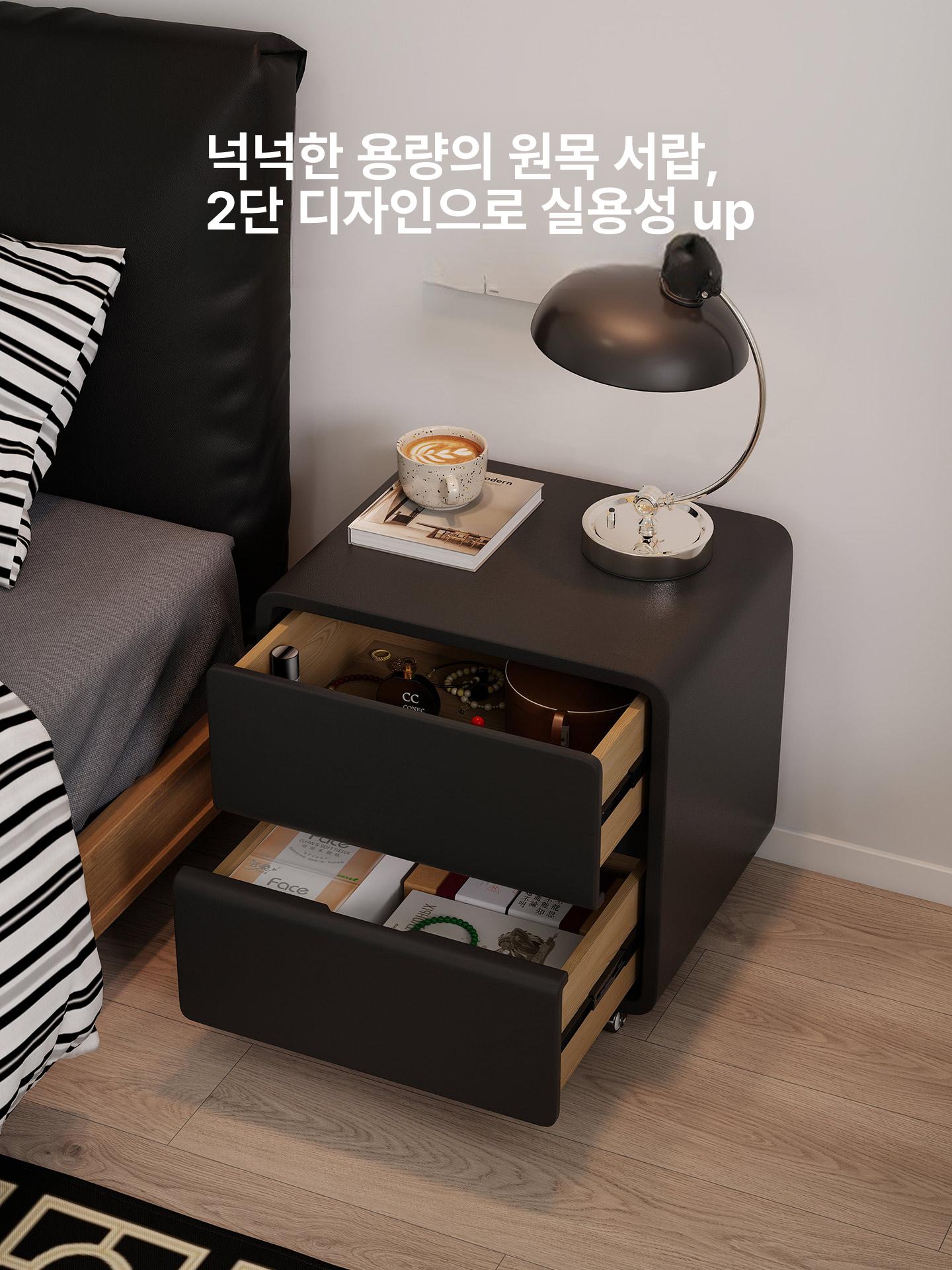 수납장 서랍형 원룸 무선충전 비밀 금고 앤틱 침실 거실 블랙 이동식 원목 바퀴 포함 A 20x40x52cm - 상세 이미지 3