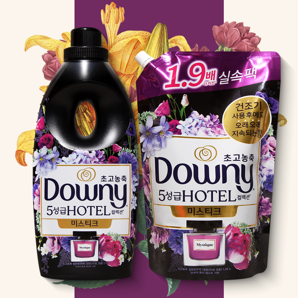 다우니 미스티크 섬유유연제 향수 퍼퓸 초고농축 1L + 리필 1.35L 세트 향좋은 제품 이미지