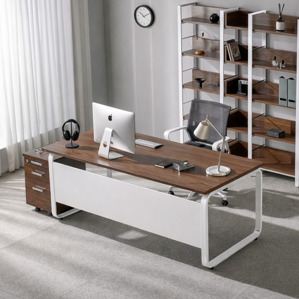 티에스퍼니처 데임 25T 사무용 사무실 멜론 책상 1400x600mm, 화이트+사각/라이트월넛 - 상품 이미지