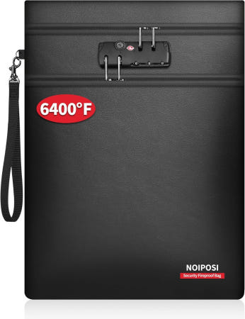 Noiposi [해외]노이포시 6400 °F 방화 문서 가방 잠금장치 포함 듀얼 지퍼 수납 15x11 인치 법정 문서용 귀중품용 열 절연 방수 Black