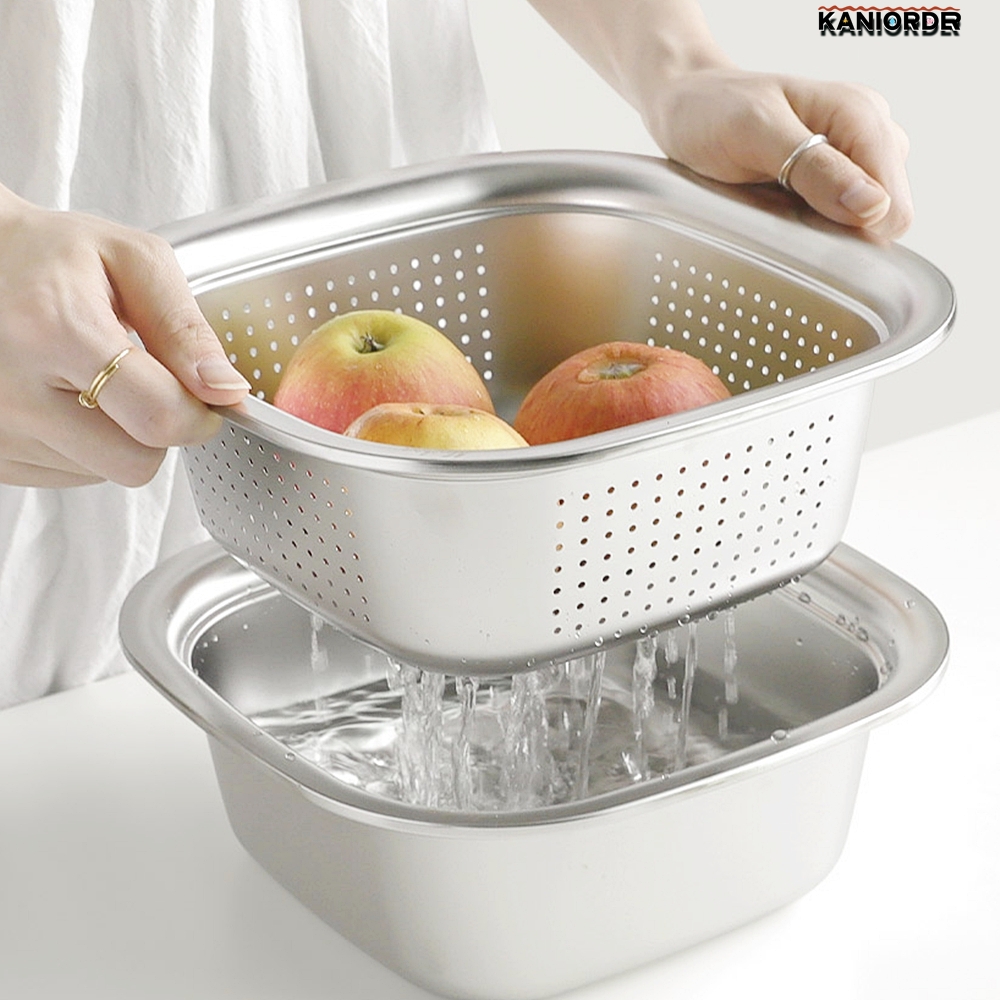 채망 세트 물빠짐 스테인리스 펀칭볼 사각 쌀 세척 타공볼 28cm - 상품 이미지