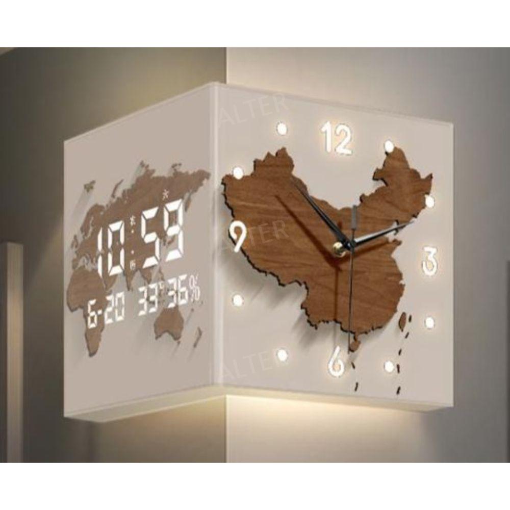 모서리시계 코너 양면 벽걸이 무드등 조명 특이한 무소음 글로벌 타임-2xB 원격+배선 10인치 - 상품 이미지