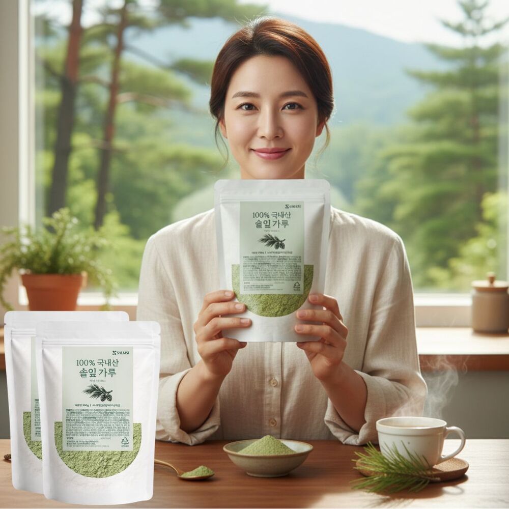100% 국산 솔잎 가루 분말 효능 2+1 900g + 스푼 - 상품 이미지