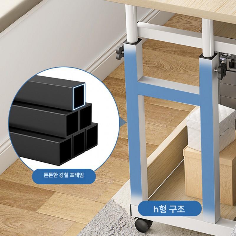 미니 컴퓨터 철제 기숙사 간이 데스크 공간활용 이동식 헤어라인 블랙오크 60 x 40cm - 상세 이미지 3