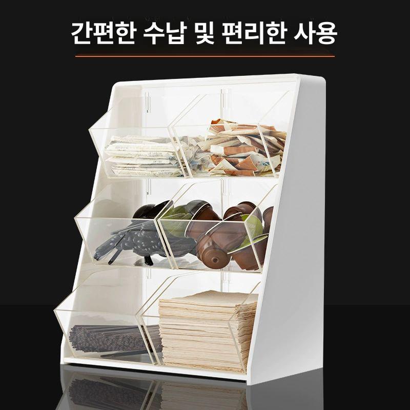 커피 캡슐 보관함 철제 정리함 티백 투명 디스펜서 선반 7016 화이트 박스+블랙 프레임 - 상세 이미지 3