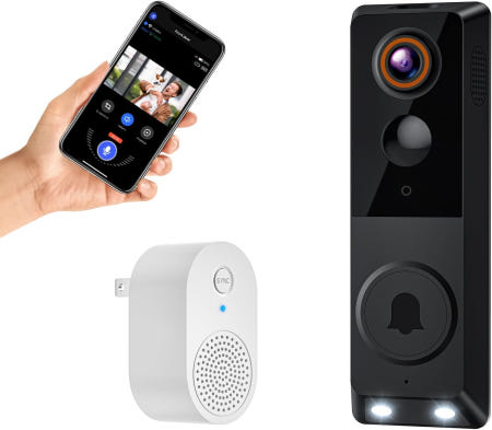 SearByte [해외]모드점프 1080P 무선 스마트 초인종 카메라 AI 인체 감지 컬러 나이트 비전 양방향 오디오 2.4GHz Wi-Fi 네트워크 클라우드 스토리지에 최적화됨