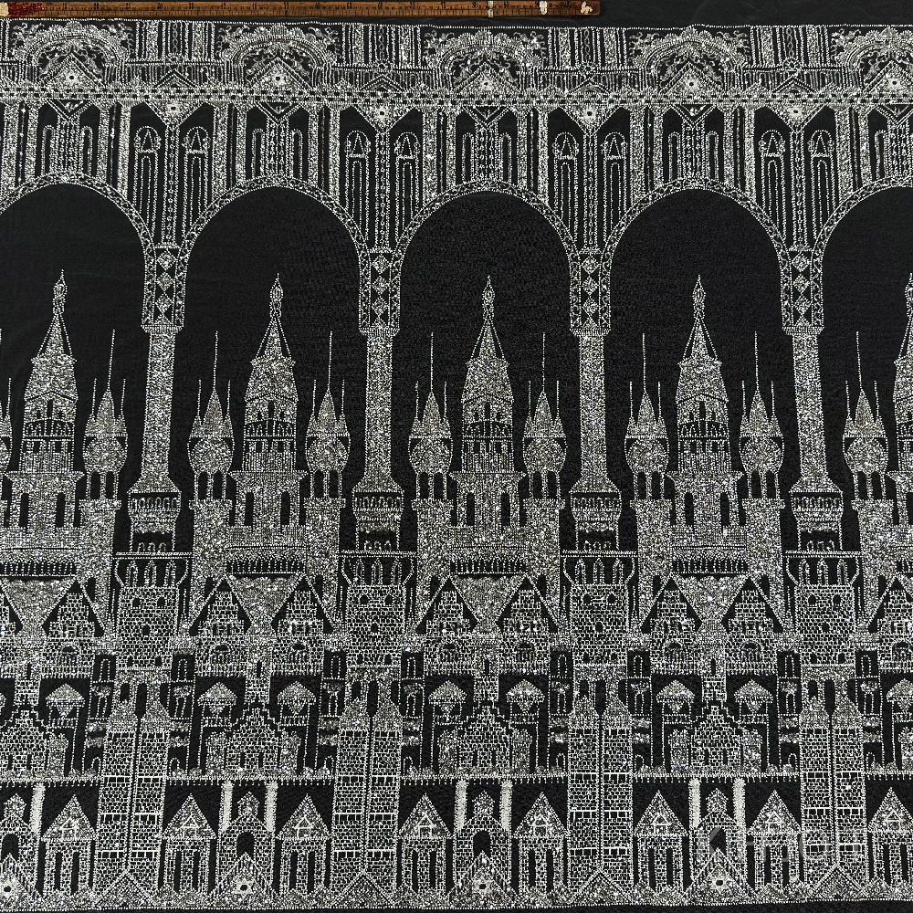 스팽글 성 자수 레이스 원단 배경 천 에우셉 캐슬 1개(너비 약 32cm  비즈 높이 약