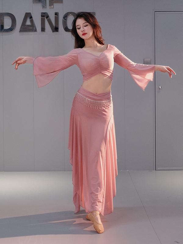벨리댄스 의상 무대 롱스커트 벨리댄스복 공연복 힙스카프 라이트핑크 s - 상품 이미지