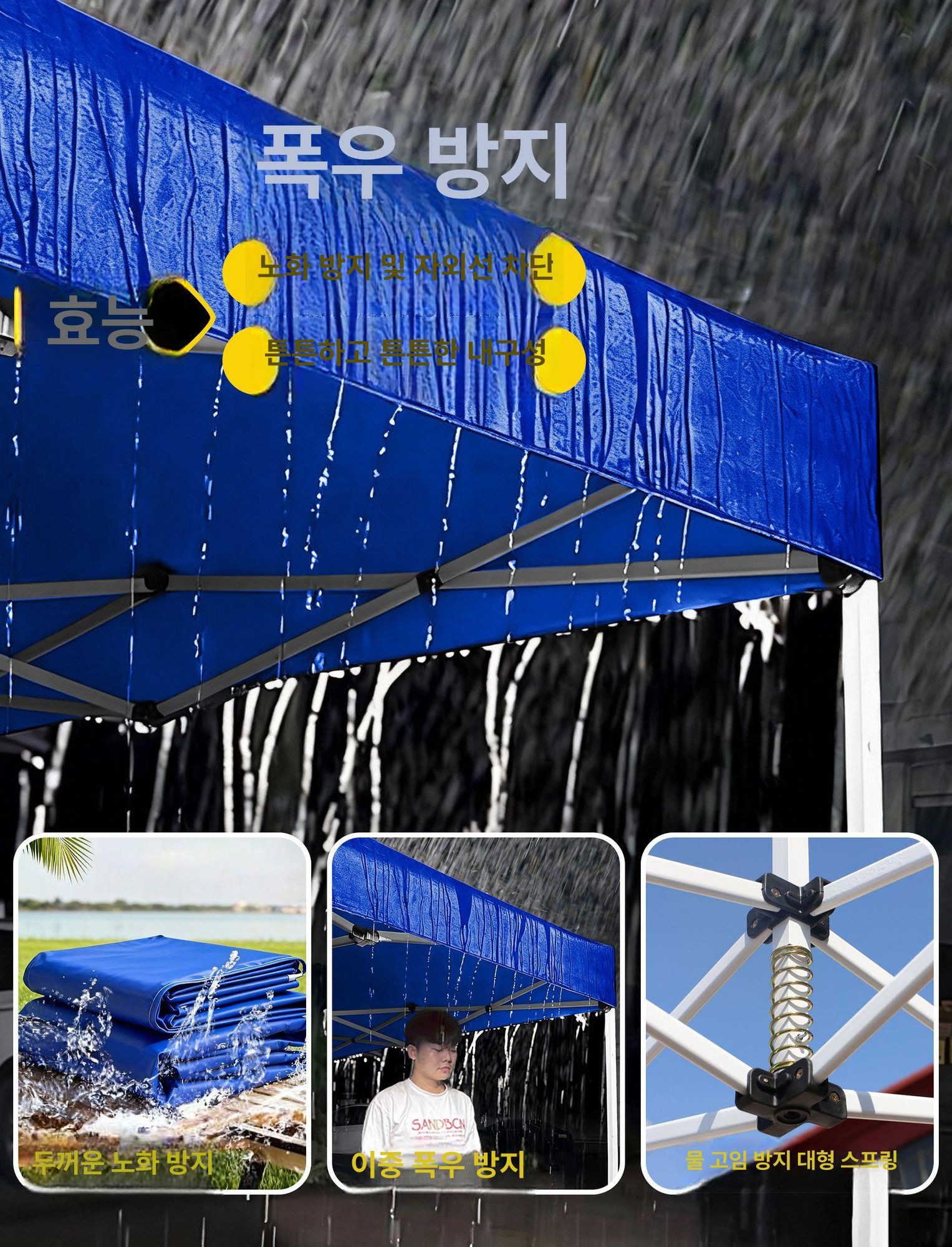 접이식 텐트 간이 캐노피 방수 옥상 그늘막 농막 투명 두꺼운 자동 프레임 2 2 블루 3면 - 상세 이미지 2