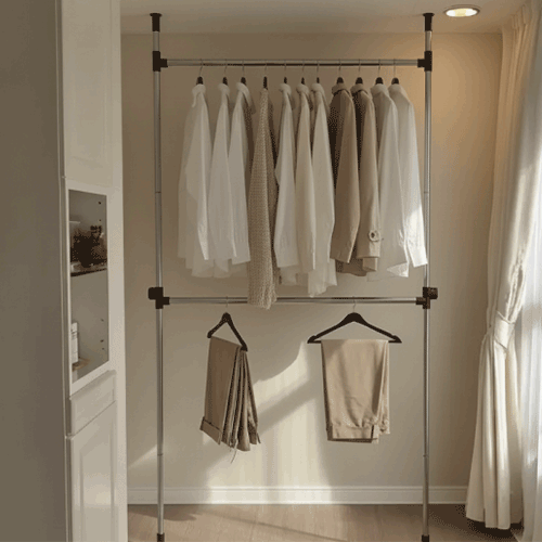 네버스텐 무타공 국산 2단 800 기둥식 천장고정 스텐행거 튼튼한 드레스룸 옷걸이 벽고정