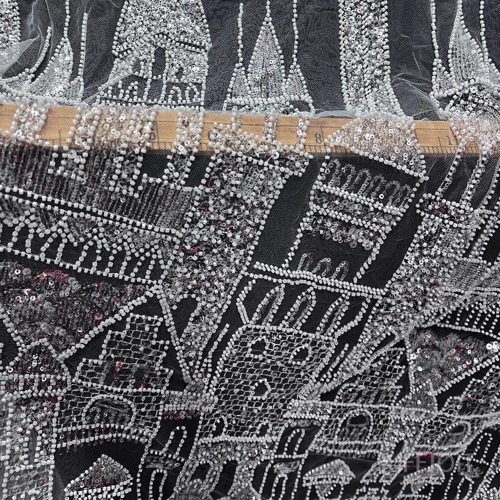 스팽글 성 자수 레이스 원단 배경 천 에우셉 캐슬 1개(너비 약 32cm  비즈 높이 약