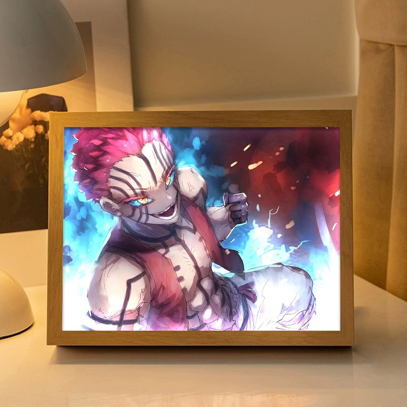 귀멸의 칼날 액자등 아카자 LED 라이트 그림 액자 무드등 선물 귀칼 거실 업소 장식 dywz-1 소형 17.7 x 24cm 우드 그레인 프레임 플러그인 표준 - 상세 이미지 2