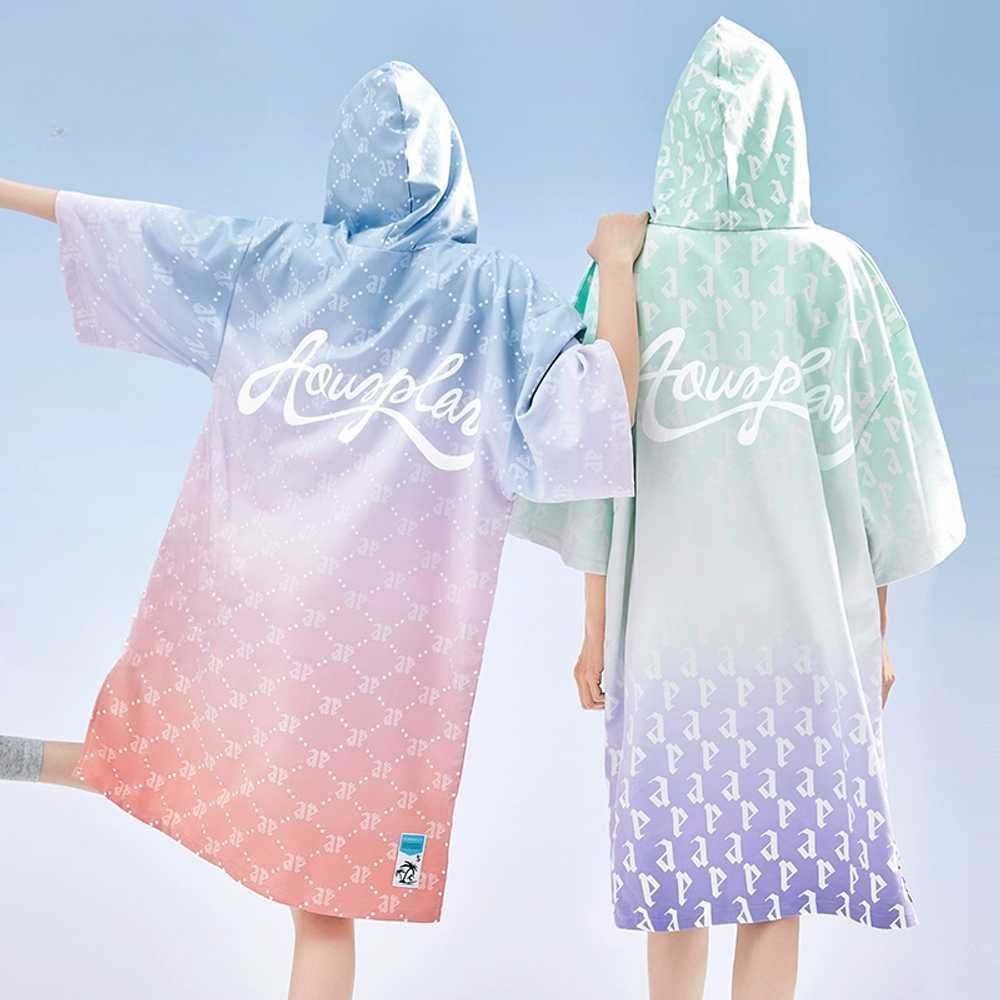 해변 가운 드라이 수영 타올 A. 블루와 오렌지 그라데이션 망토 친화성 흡수성 속건성 방풍성 보온성, A. 원 사이즈 남녀 공용 키 5585cm에 - 상품 이미지